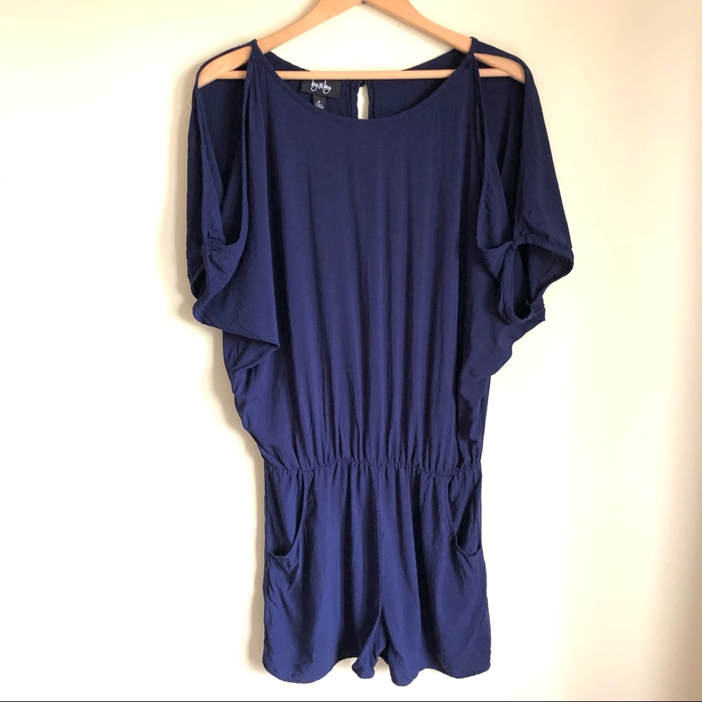 By & By navy blue keyhole shorts romper jumpsuit size medium
